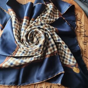 Stylish Navy and Brown Checkered Pocket Square